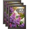 NOOGUI - Cornice a3 - Legno Nero - 30x42 cm - Parte Frontale Antiriflesso - Per Foto, Diplomi, Poster o Puzzle - Posizionamento Verticale o Orizzontale - Spessore 2 cm - Confezione da 3 pezzi