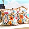 KWLET Fodera per Cuscino Impermeabile da Esterno 50x50 Set da 2 Fodere per Cuscini Floreali da Esterno per Mobili da Giardino per Divano E Patio, Motivo A Fiori di Campo, Arancione E Rosa con Foglie