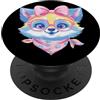 Kawaii Whimsical Pastel Woodland Face Gr Cute Fox ritratto amante degli animali grafico rosa occhiali fiocco PopSockets PopGrip Adesivo
