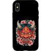 TOKYO WAVES Oni Mask Designs Custodia per iPhone X/XS Maschera Yokai Oni giapponese del demone del diavolo Hannya con fiori di ciliegio