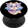 Kawaii Whimsical Pastel Feline Face Grap Blue Cat Portrait Cat Lover Graphic Occhiali rosa pastello PopSockets PopGrip Adesivo