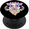 Kawaii Whimsical Farm Face Character Gra Mucca pastello floreale ritratto barnyard amante grafica blu rosa PopSockets PopGrip Adesivo