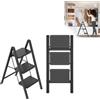 LZQ Scaletta pieghevole a 3 gradini sgabello con pedale largo, leggera, antiscivolo, scala pieghevole con blocco di sicurezza, portata fino a 270 kg, scala pieghevole per casa, cucina, nero
