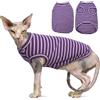 OUOBOB Sphynx, vestiti per gatti, traspiranti, senza peli, a righe, senza maniche, maglione per gatti, maglione estivo, per Sphynx, Cornish Rex, Devon Rex