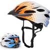 DmTown Casco da bici uomo e donna con luce, traspirante, casco MTB, casco da bicicletta da montagna per adulti, casco da ciclismo su strada, arancione + bianco