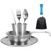 UV STYLISH Stoviglie da campeggio per 1 persona, in acciaio inox, set di posate da campeggio, da campeggio, da cucina, con coltello, forchetta, cucchiaio, piatto, ciotola con custodia, accessori da campeggio per