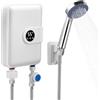 Strixorn Mini Scaldabagno Istantaneo Elettrico, 5.5KW 220V Scaldacqua Istantaneo con Doccetta, Sistema Acqua Calda Senza Serbatoio per Bagno Cucina Giardino, con Display LED Temperatura Leggibile
