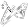 SILBERTALE Anello a forma di cuore in argento Sterling 925, con lettera, misura regolabile da 50 a 58, iniziale A-Z, gioiello alla moda, con confezione regalo, Verstellbarer Größe 50 bis 58