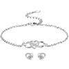 LYL.Adorer Set di Gioielli da Donna Ragazze,Argento 925,Braccialetto Infinito Regolabile, Orecchini a Cuore, Zirconia Cubica 5A,Regalo Natale Compleanno Festa Della Mamma