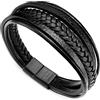 Murtoo Bracciale Uomo in Pelle Marrone Catena Argento Braccialetti Braccialetto Magnetico Chiusura Regalo per Lui (Nero, 20cm)