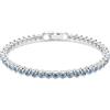 Swarovski Imber Bracciale Tennis, Gioiello con Cristalli Blu, Taglio Round, Montatura a Castone, Chiusura a Scomparsa con Extender, Placcatura in Tonalità Rodio, 16,5-18,5 cm, 0,3 cm