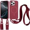 Jrkvniv Cover per iPhone 14 Pro con Cordino, Custodia con Regolabile Laccio Collana Tracolla, Ultra Sottile Silicone Antiurto AntiGraffio Protettiva Case per iPhone 14 Pro, Rosso