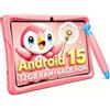 TABWEE K10 Tablet Bambini 10 pollici, 12 GB RAM + 64 GB ROM (TF 2 TB) Android 15 Tablet Educativo con Controllo Parentale, WiFi 6, Schermo Anti-Luce Blu, Tablet con Custodia - Rosa