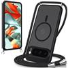 Coiwxmoi Magnetica Cover per Google Pixel 9 Pro XL con Cordino Laccio, Compatibile con MagSafe, Traslucida Opaca Hard PC Custodia Sottile Silicone Antiurto Antigraffio Protettiva Case con Corda,Nero
