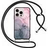 Foonary Cover con Cordino per Apple iPhone 15 Pro 6,1, Custodia con Laccio Collana Tracolla Aesthetic Disegni Morbido Antiurto TPU Necklace Regolabile Protettiva Corda Case per iPhone 15 Pro, Marmo 4