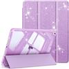 FINTIE Custodia per iPad 10.2 Pollici 9a / 8a / 7a Generazione (2021 2020 2019) con Portapenne - Antiurto Glittering Trasparente Cover Posteriore con Auto Sveglia/Sonno, Lavanda