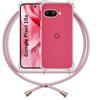 ANFAIRLACE Cover Cordino Compatibile con Google Pixel 10a, Custodia Laccio Trasparente Silicone Morbido Regolabile Antiurto Rinforza Angoli Cuscino d'Aria Chiaro Case, Rosa