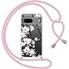 Yoedge Cover con Cordino per Google Pixel 7 5G 6,3, Trasparente Aesthetic Disegni Fiori Custodia con Collana Tracolla Laccio Collo, Sottile TPU Bumper Silicone + PC Antiurto Protettiva Case,05