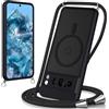 Coiwxmoi Magnetica Cover per Google Pixel 8 Pro con Cordino Laccio, Compatibile con MagSafe, Traslucida Opaca Hard PC Custodia Sottile Silicone Antiurto Antigraffio Protettiva Case con Corda,Nero