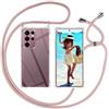 ISOI Cover con Cordino per Samsung Galaxy S22 Ultra, Custodia Trasparente con Collana Tracolla Laccio Collo Ultra Sottile Morbido TPU Silicone Antiurto AntiGraffio Case, Rosa