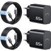 LUOSIKE 65W Caricatore USB C Caricabatterie per Samsung S26 S25 S24 S23 Ultra, Lenovo ThinkPad Dell HP Laptop Chromebook, MacBook Air Pro, Carica Batteria Alimentatore + 2M Tipo C Cavo, 2-Pezzi
