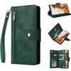 Jeelar ESONG Cover per Xiaomi Redmi note 13 Pro+ Plus 5G,Custodia Portafoglio a Libro in Pelle PU,Antiurto Protezione Flip Wallet Case con Staffa,Slot per Schede,Magneticachiusa,Cerniera,Cordino-verde