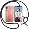 ISOI Cover con Cordino per Samsung Galaxy M13 4G, Custodia Trasparente con Collana Tracolla Laccio Collo Ultra Sottile Morbido TPU Silicone Antiurto AntiGraffio Antiscivolo Case, Nero
