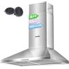 COMFEE' Cappa aspirante da 60 cm, classe A++, in acciaio inox, con LED e sistema di ricircolo e canalizzazione, da parete, 600 mm, con filtri a carbone
