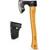 Xforst X-H6 Ascia Accetta vichinga, Ascia da sopravvivenza in acciaio al carbonio forgiato | con manico in legno Hickory e custodia protettiva in vera pelle | Lunghezza 38 cm, Peso 0,75 kg