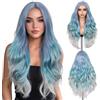 FAVE Parrucca Riccia Lunga Blu Viola Ombré Donna, Capelli Sintetici 70 CM | Aspetto naturale, riga centrale, capelli senza grovigli, cappuccio morbido. Perfetta per tutti i giorni, feste e cosplay