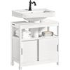 SoBuy Mobiletto Bagno Salvaspazio - Armadio Salvaspazio 2 Ante Scorrevoli e Ripiano Aperto - Mobile Sottolavabo per Bagno Moderno Piccolo - Bianco, 60x30x60cm, FRG128-II-W