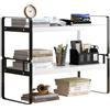 Hggzeg - Organizzatore per scrivania a 2 livelli, scaffale da tavolo in legno, libreria multiuso per casa, ufficio e scuola (Nero+Bianco)