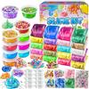 YOPINSAND Kit di 20 Colori Fai da Te per Ragazze, Crystal Clear Slime, Glow in the Dark Slime con Sfere di Schiuma Aggiuntive, Charms, Glitter, Giocattolo Regalo per Bambini