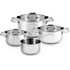 H&H by Bruno Barbieri, Batteria Pentole 7 Pezzi, Mithos, Acciaio Inox 18/10, Casseruole con Triplo Fondo e Coperchi in Vetro, Adatta a Tutti i Piani Cottura