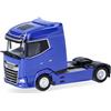 Herpa modello di camion DAF XG facelift trattore stradale 2 assi, blu, con gru di carico e stabilizzatore posteriore, in scala 1:87, pezzo da collezione, modello tedesco, statuetta plastica