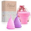 Bibrad Coppetta Mestruale con Applicatore - 2 Coppette Mestruali Taglia L,1 Applicatore, 1 Sterilizzatore, 1 Borsa da Trasporto - 100% Morbida Silicone di Grado Medico Lavabile e Riutilizzabile