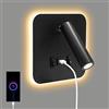 Weigudoc Applique da Parete da Lettura sul Comodino 3W + 9W 3000K, Lampada da Parete a LED con Porta di Ricarica USB e Interruttore, Faretto Regolabile per Camera da Letto Scale Salotti Hotel(quadrato 1 nero)