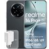 realme 14 Pro+ Android Smartphone, 8+ 256 GB, Sony IMX896 OIS-Kamera, Qualcomm Snapdragon 7s Gen 3 5G, IP69, 6,83 120-Hz-Display, 5260-mAh-Akku, Grau (Mit Adapter)