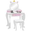 ZONEKIZ Set Toeletta Trucco Bambina con Sgabello, Postazione Trucco in Legno con Specchio Rotondo in Acrilico, 2 Scatole Portaoggetti, Design Unicorno, Tavolo Trucco per Bimbi 3-6 Anni, Rosa | Aosom Italy
