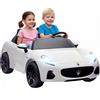 AIYAPLAY Auto Elettrica Maserati per Bambini a 2 Posti, con Alimentazione 12V, Telecomando, Luci LED e Funzione Musica, Bianco | Aosom Italy