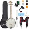 Aklot Banjolele 4 Corde Banjo-Ukulele Remo Drumhead Open Back Corpo in acero 1:15 Sintonizzatore avanzato con truss rod bidirezionale con cordino per borsa sintonizzatore Pick String