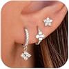 JeweBella Orecchini Donna Placcati Oro 14K - Set Pendenti Cerchio Anallergici in Argento 925 con Zirconia Farfalla per Piercing Multipli