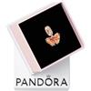 PANDORA Pendente Moments a forma di farfalla placcato in oro rosa 14 carati con vetro di Murano bicolore arancione e rosa e zirconi cubici trasparenti