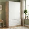 Dmora Guardaroba 2 Ante Barzena, Mobile Camera da Letto, Cabina Armadio portabiti, Armadio Appendiabiti, 120x60 h204 cm, Bianco e Rovere