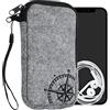 kwmobile Custodia in feltro con zip per Smartphone L - 6,5 - Astuccio portacellulare a sacchetto con cerniera e ricamo - Borsa Bussola vintage nero/grigio chiaro