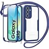 Jrkvniv Cover per Samsung Galaxy A16 5G con Cordino,360 Gradi Trasparente Custodiacon con Protezione Schermo Integrata,Bumper Rugged Custodia con Regolabile Tracolla Corda Collana per 6.7-Blu