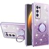 Yarxiawin Custodia per OPPO Find X3 Neo 5G Silicone Morbido con Anello Supporto, Effetto Glitter per OPPO Find X3 Neo Cover Trasparente Sottile Fiore Antiurto Case Brillante (Viola)