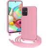 FERLAN Custodia per Samsung Galaxy A51 5G Cover con Cordino,Rosa Silicone Antiurto TPU Morbido Case Corda Collana Necklace Regolabile Stylish con Catena Ultra Sottile Cover per Samsung Galaxy A51 5G,Rosa