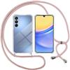 ISOI Cover con Cordino per Samsung Galaxy A15 4G/5G, Custodia Trasparente con Collana Tracolla Laccio Collo Ultra Sottile Morbido TPU Silicone Antiurto AntiGraffio Antiscivolo Case, Rosa