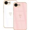 Lonrapa 2 Pezzi Cover per iPhone 16e Amore Cuore Motivo Design Morbido Placcatura Custodia per iPhone 16e 2025 Specchio Silicone Antiurto Protettiva Case per Ragazze - Bianco e Rosa